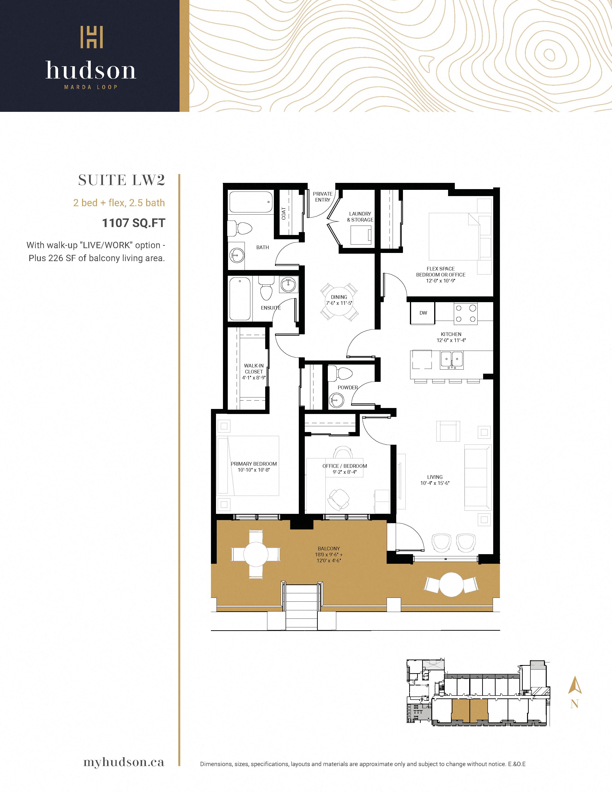 Floor plan for 2 beds, 2 baths, 1099 sqft